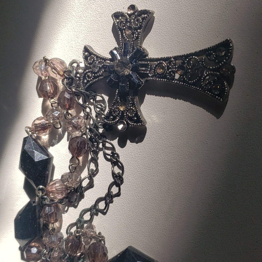 Cross double chain and beaded necklace